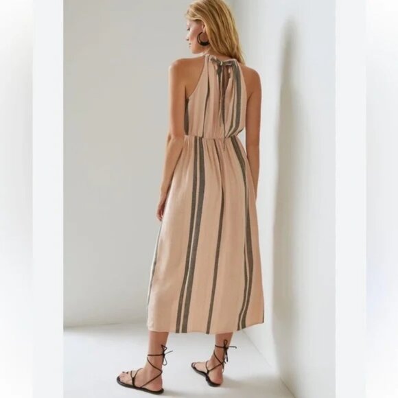 Anthropologie Cloth and Stone Halter Midi Dress in Maize Blush Pink Stripe - Picture 2 of 8